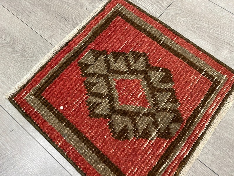 Pink Decorative Vintage Rug 1.3x1.3 ft Small Floral Square Turkish Rug gallery
