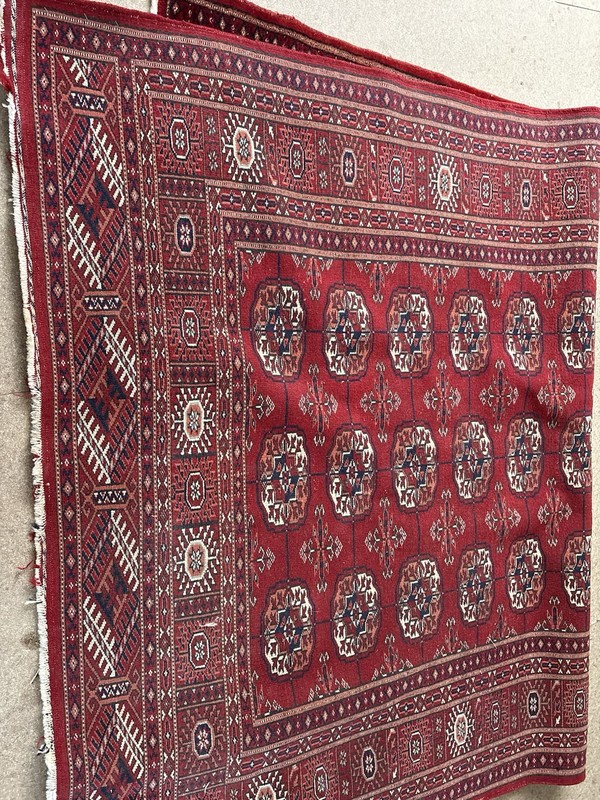 Vintage Hand Knotted Afghan Turkmen Rug 1.2x1.9m Red Wool Tribal Bukhara Carpet gallery