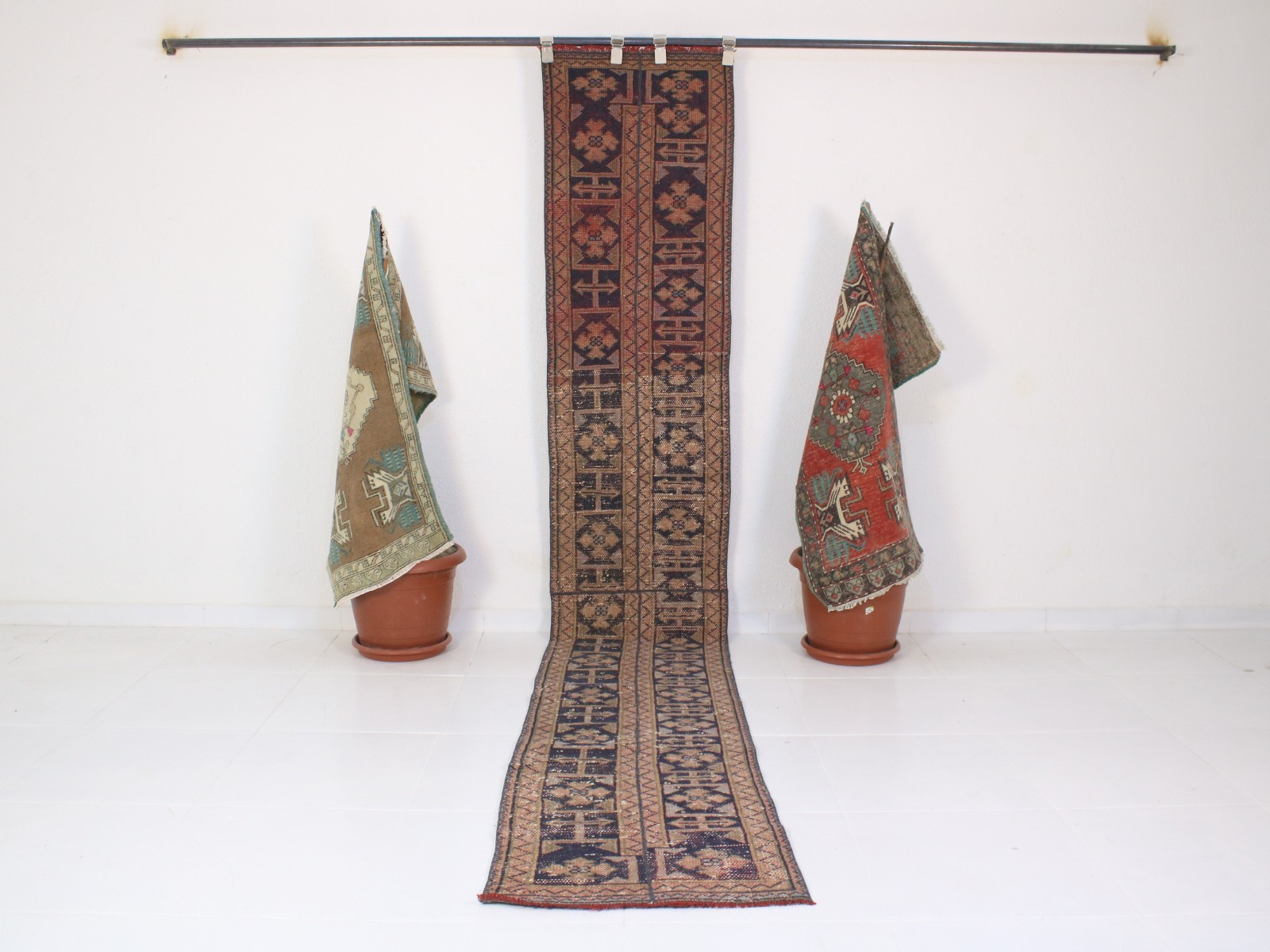2x11 Red Blue Runner Rug, Handmade Turkish Rug, Vintage Tribal Runner, 1.7x11.4 gallery