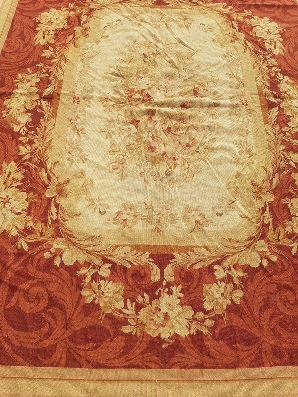 Vintage Handmade French Aubusson Style Floral Wool Needlepoint Rug 292x234 cm gallery