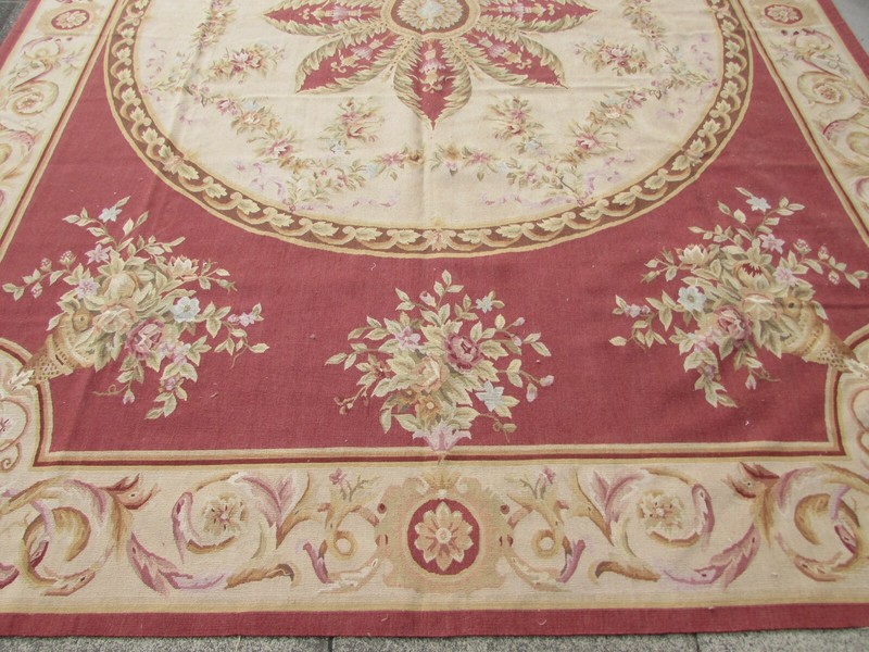 Vintage Hand Made French Design Wool Maroon Red Gold Original Aubusson 363X273cm gallery