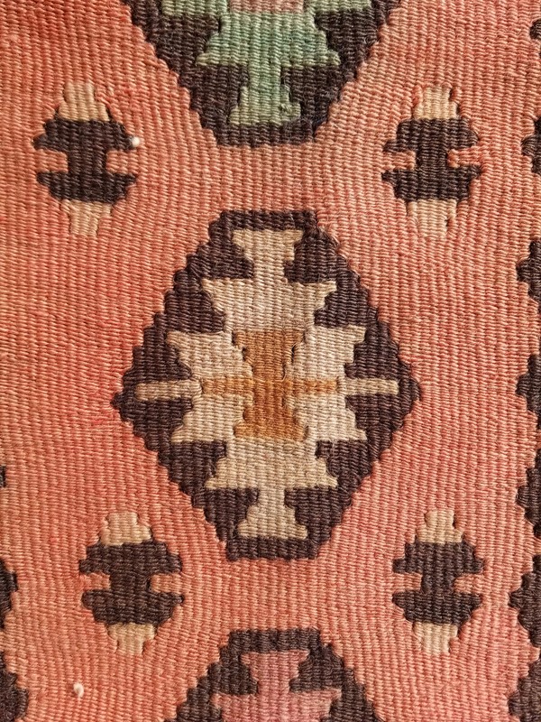 Distressed Vintage Traditional Handmade Turkish Wool Multicolor Kilim 3.4x2.0ft gallery