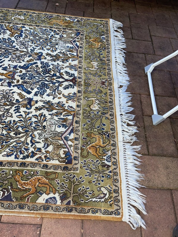 1940s Antique Rug Silk And Cotton With Animal & Tree Design gallery