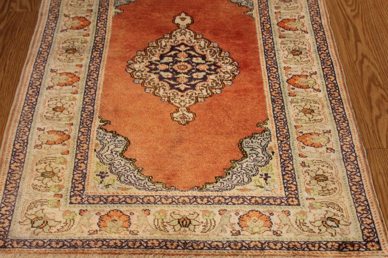 3' X 5' Real SILK RUG. Antique Turkish prayer Anatolia ORANGE RED GOLD Kayseri gallery