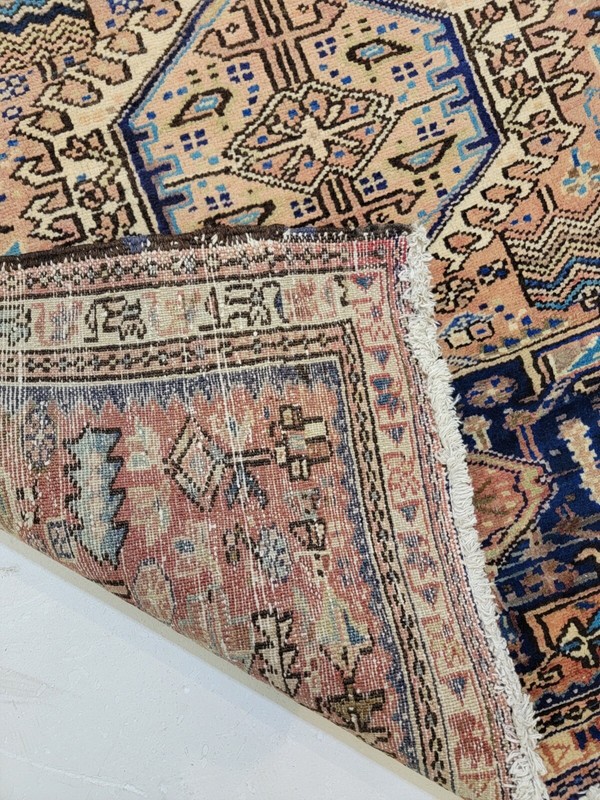 Antique Oriental Hand-Knotted Wool Runner Rust/Blue/Ivory 3'10" x 13'3" gallery
