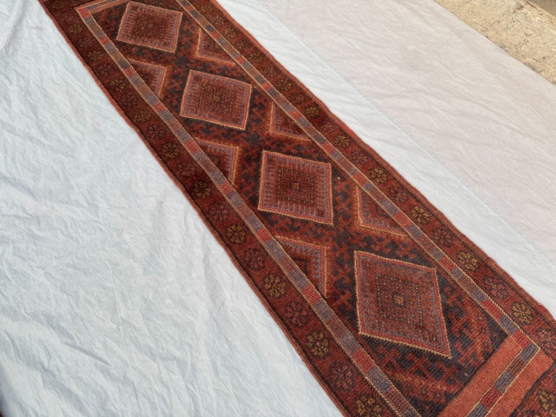 Vintage Afghan Baluchi Mishwani Runner Rug - Red Handwoven Wool Geometric Rug gallery