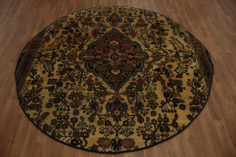 Vintage Living Room Round Rug 7x7 ft Wool Hand-knotted Floral Classic Carpet gallery