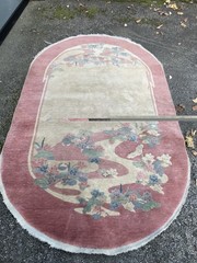Circa 1930’s ANTIQUE ART DECO CHINESE NICHOLS RUG 4.5×7 RARE OVAL PINK BORDER