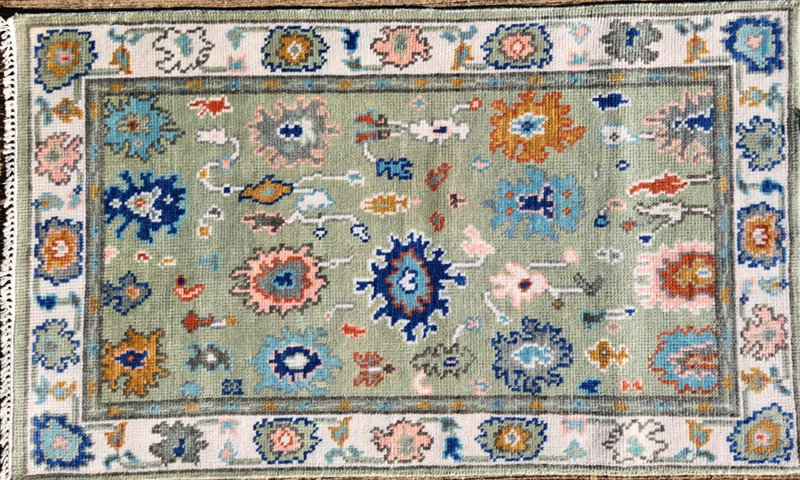 3'X 5' HAND-KNOTTED TURKISH OUSHAK TRIBAL VINTAGE WOOL muted green RUG gallery