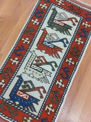 2X4 Antique Bird Motif Carpet Rug, Azerbaijan Regional Handmade Rug, Kitchen Rug