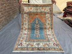 Vintage Turkish Silk Prayer Rug, Handknotted Floral Nomadic Art Accent Rug