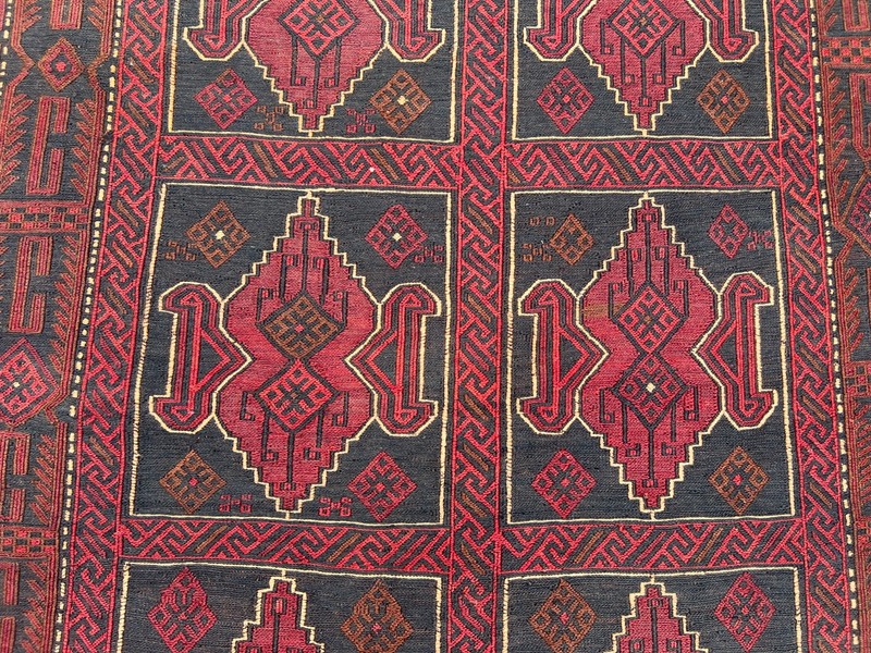 Vintage Afghan Rug 3'10x8'6 ft Handwoven Sumak Kilim Tribal Wool Runner Carpet gallery