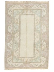 Turkish Handmade Oushak Rug 5.3×7.10 ft – Blush Aqua – Modern Minimalist Decor
