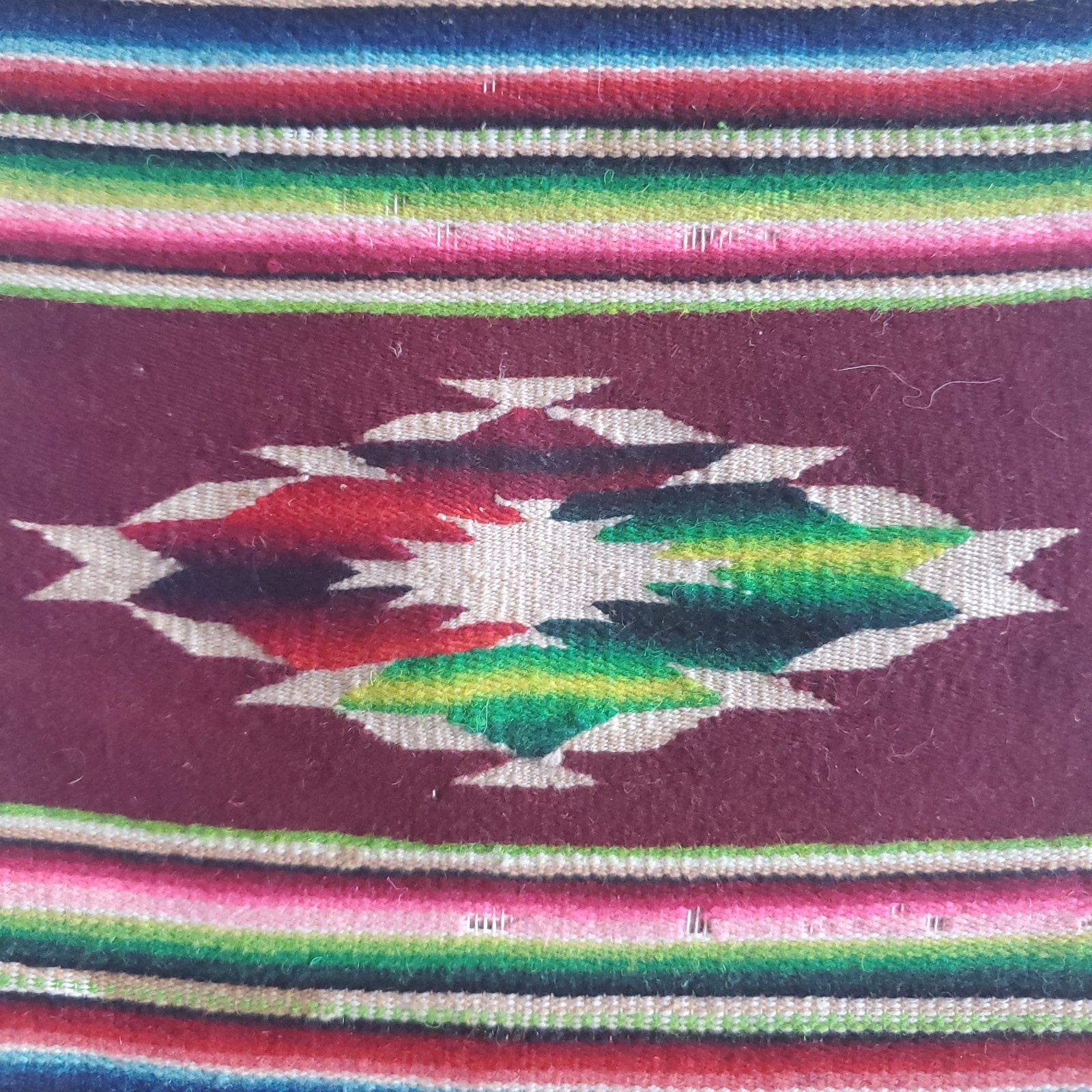 Antique Small Size Hand Woven Patterned Serape Rug #9 gallery