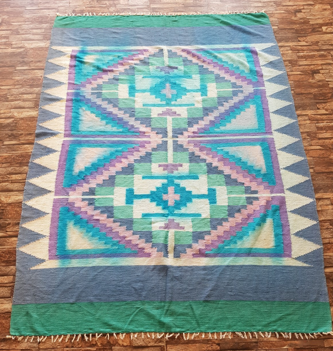 Vintage Handmade Traditional Colorful Afghani Kilim Floor Rug Carpet 213x157 cm gallery