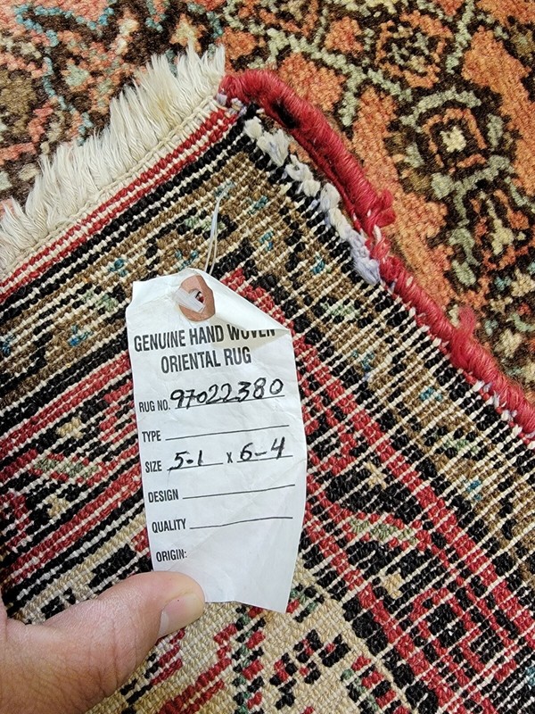 Antique Oriental Hand-Knotted Wool Area Rug Terracotta/Beige 5'1" x 6'4" gallery