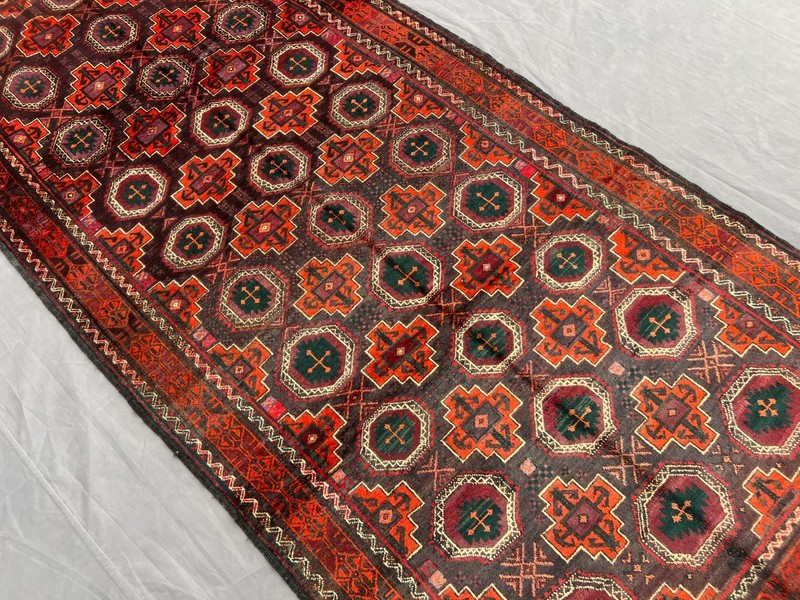 Vintage Caucasian Runner Rug 4'4x9'7 Red Green Handknotted Pillpai Tribal Carpet gallery