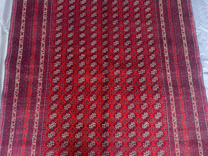 Hand Knotted Afghan Turkmen Rug Khoja Roshnai Dark Red Geometric Carpet 5'3x6'7 gallery