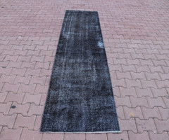 Traditional Handwoven Gray Carpet Vintage Distressed Overdyed Runner Rug 3x10ft