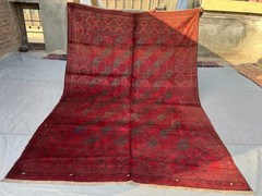 Antique Turkmen Tribal Wool Rug, Rare Vintage, Faded Red, Geometric Pattern Rug
