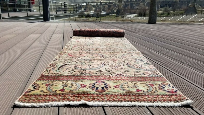 Cr1930-1939s Antique Wool Pile Natural Dye Floral Hereke Runner Rug 2'x9'3" gallery