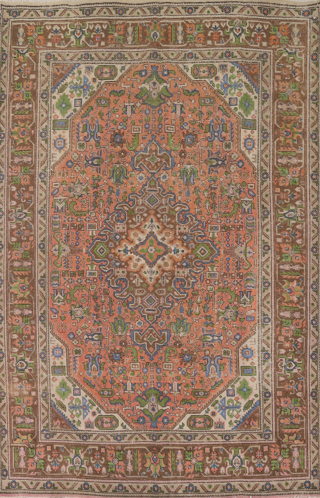Vintage Over-Dyed Orange Wool Hand-knotted Floral Traditional Area Rug 7x10 gallery