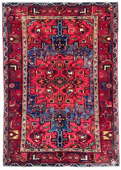 Vintage Zanjan Tribal Wool Area Rug 4×7 Hand Knotted Blue Red Geometric