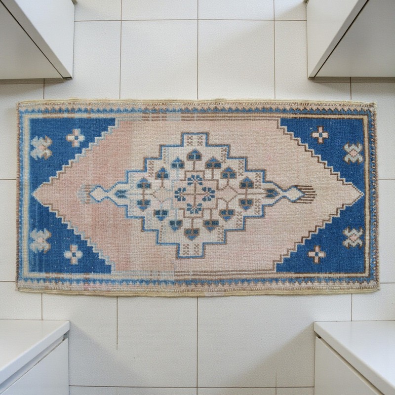 Vintage Turkish Rug Small HandKnotted Wool Door Mat Boho Pink, 2x4 ft approx gallery