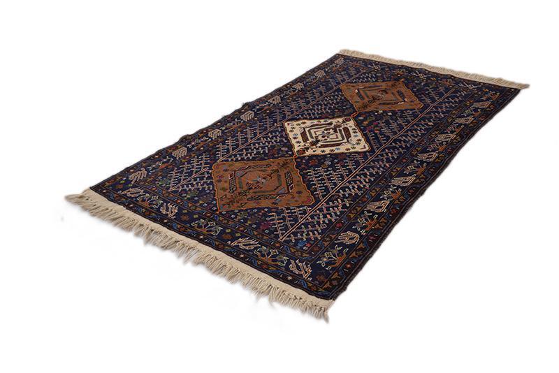 Diamond Medallion Tribal Afghan 3' 8" x 6' 2" Blue Hand Knotted Area Rug gallery