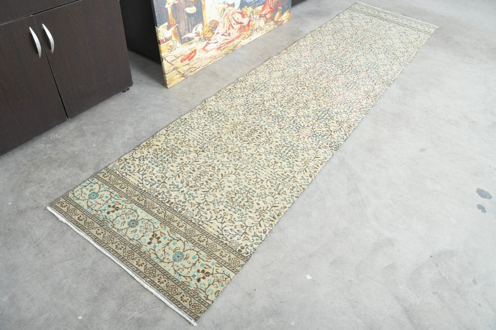 Oushak Runner Rugs Turkish Hand-Knotted Hallway Carpet Vintage Rug 2x10 ft 1186