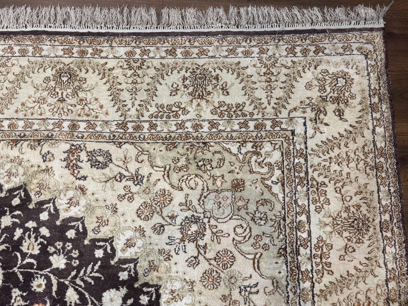 Indian Kashmiri Silk Rug 10x14, Floral Medallion gallery