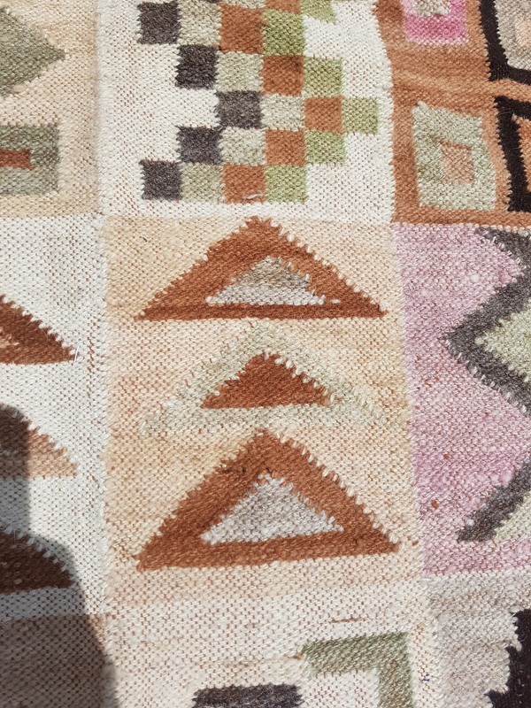 Distressed Vintage Peruvian Ayacucho Inca Calendar Hand Loom Tapestry 4.9x3.4 ft gallery