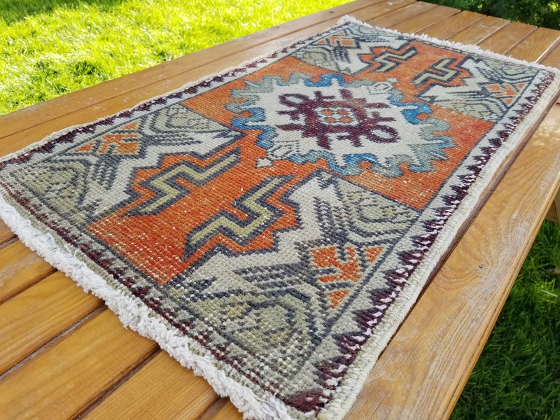 Bohemian Antique 1940-1950's Wool Pile Vegy Dye Tribal Rug 1'7''x2'9'' gallery
