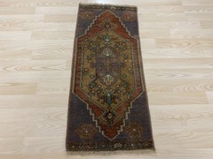 Antique Turkish Rug 1.2×2.8 ft Vintage Purple Rust Tribal Small Carpet Boho Mat