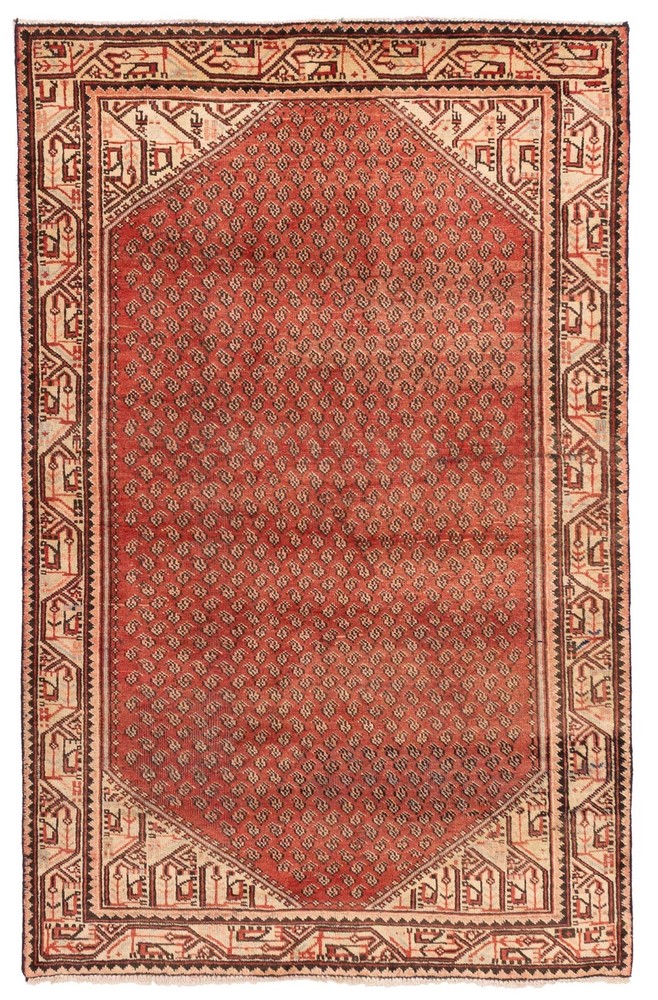 Vintage Hand-Knotted Area Rug 4'2" x 6'8" Traditional Wool Carpet