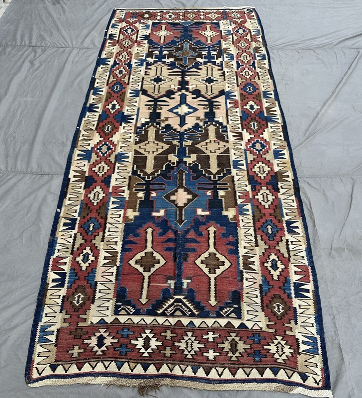 4.5 X 10 COLLECTORS’ ITEM Antique Above 100 Years Old Azerbaijan Shirvan Kilim gallery