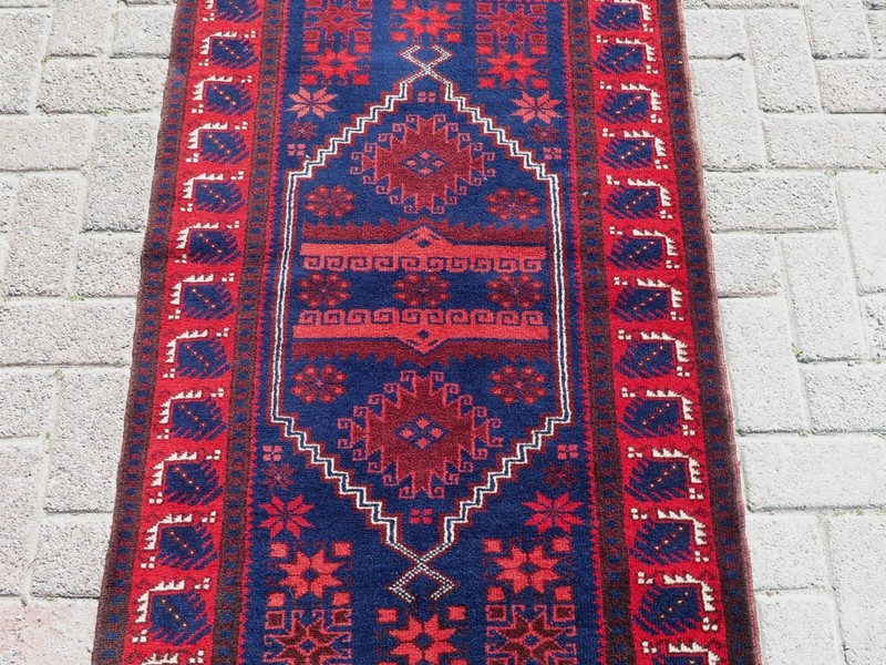 Bedroom Rug Turkish Bergama Small Carpet Door Mat Handmade Red Blue Rug 31"X52" gallery