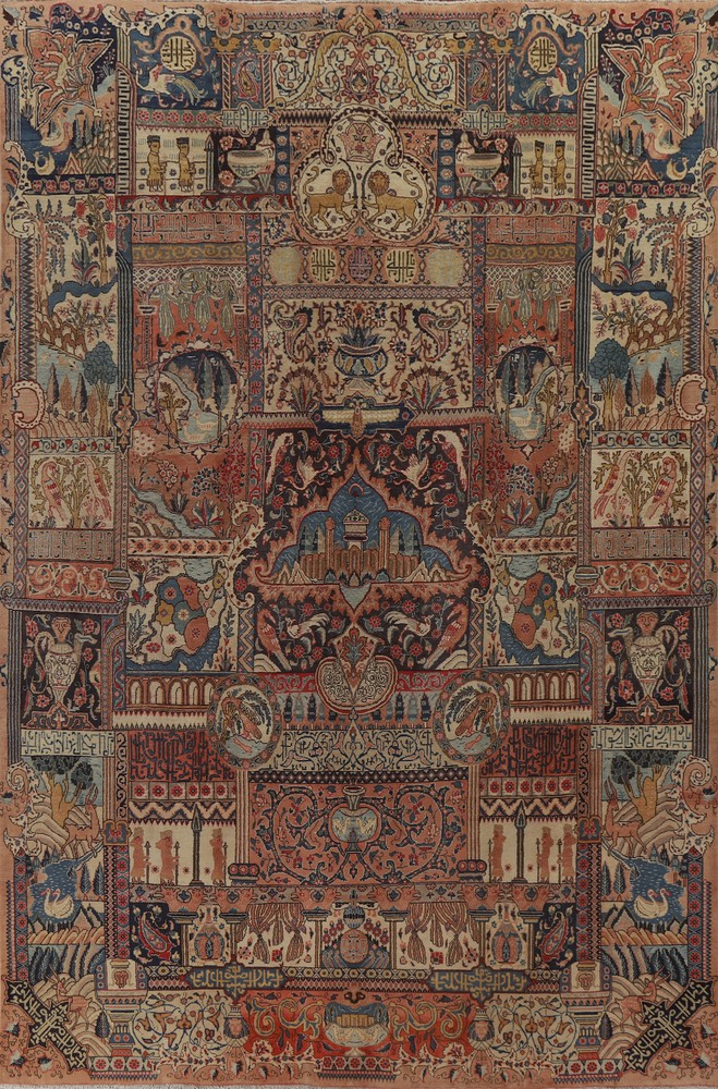 Vegetable Dye Pictorial Kashmar Area Rug 9x13 Wool Handmade Dining Room Carpet