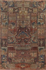 Vegetable Dye Pictorial Kashmar Area Rug 9×13 Wool Handmade Dining Room Carpet