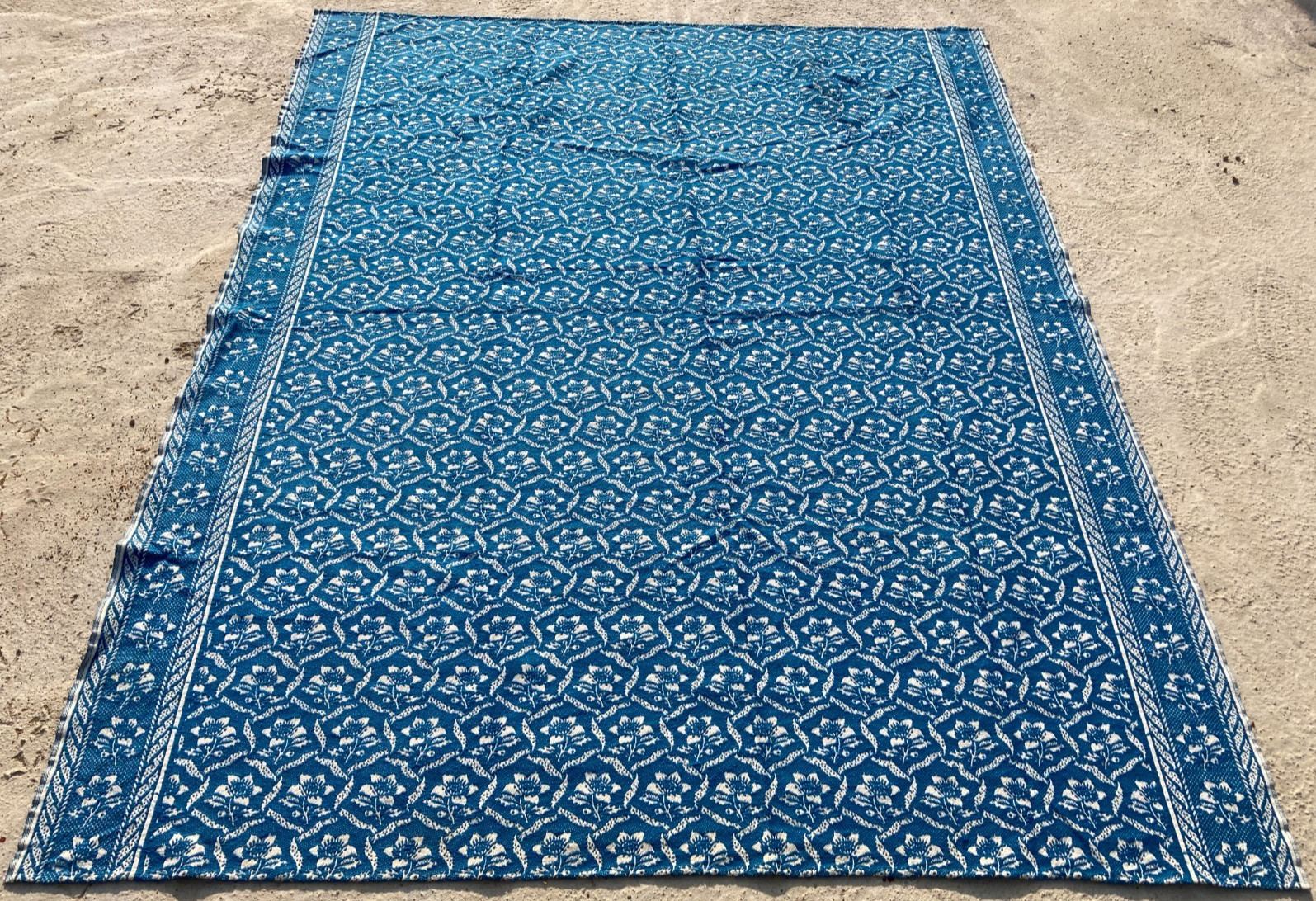 Vintage Handmade Geometric Floral Traditional Wool Flatweave Rug 210x167 cm gallery