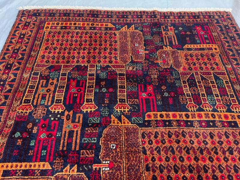 Vintage Afghan Hand-Knotted Pictorial Lion Rug, 4'2x6 ft Wool Tribal Kitchen Rug gallery