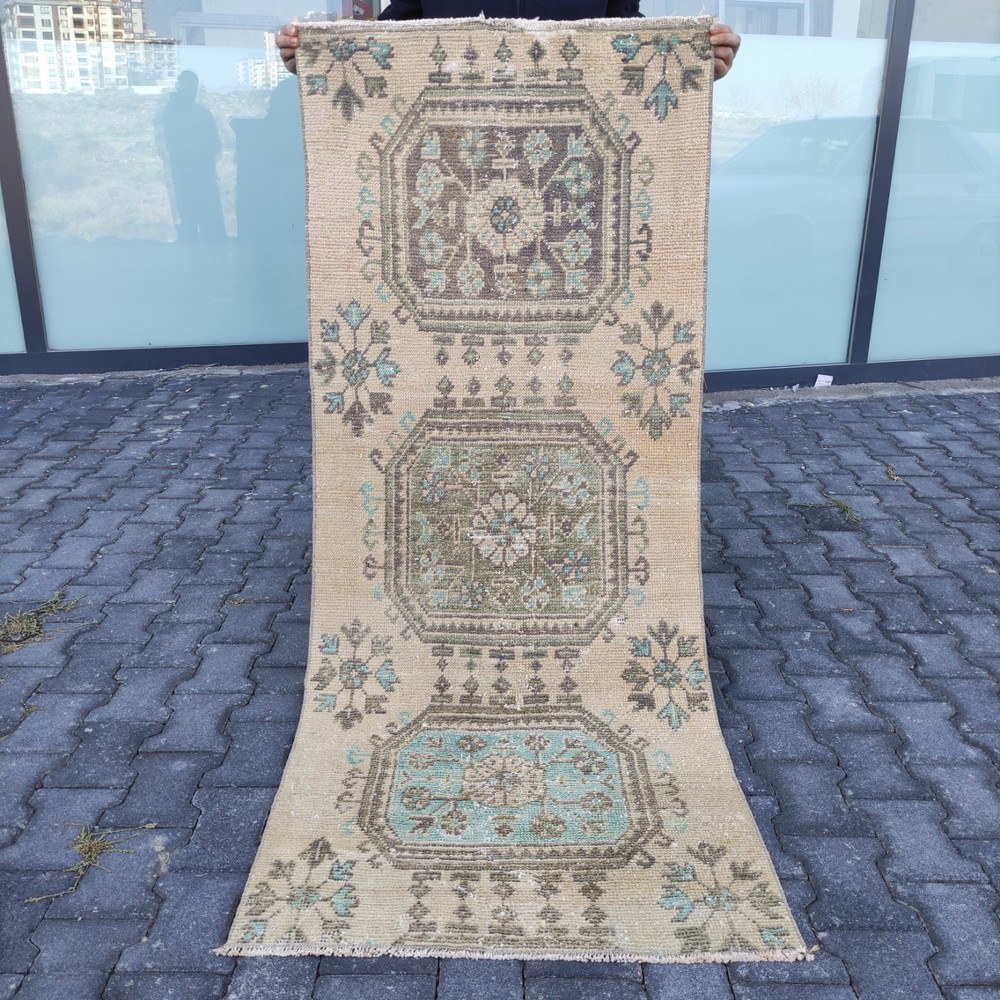 Pastel Vintage Area Rug 2.62 x 6.36 ft , 3x6 Handmade Wool Rug 80 x 194 cm