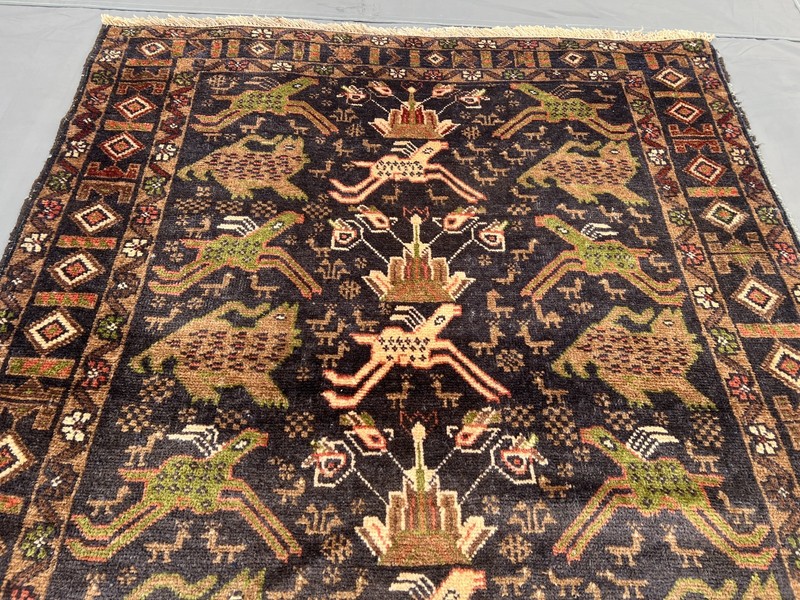 Vintage Afghan Pictorial Rug 3'9 x 5'11 ft Tribal Wool Geometric Faded Wall Rug gallery