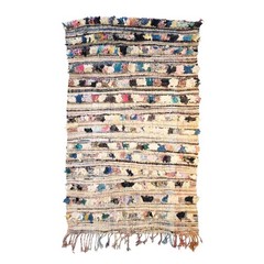 Moroccan Handmade Vintage Boucherouite 3×6’2 Berber Cream & Brown Cotton Rug