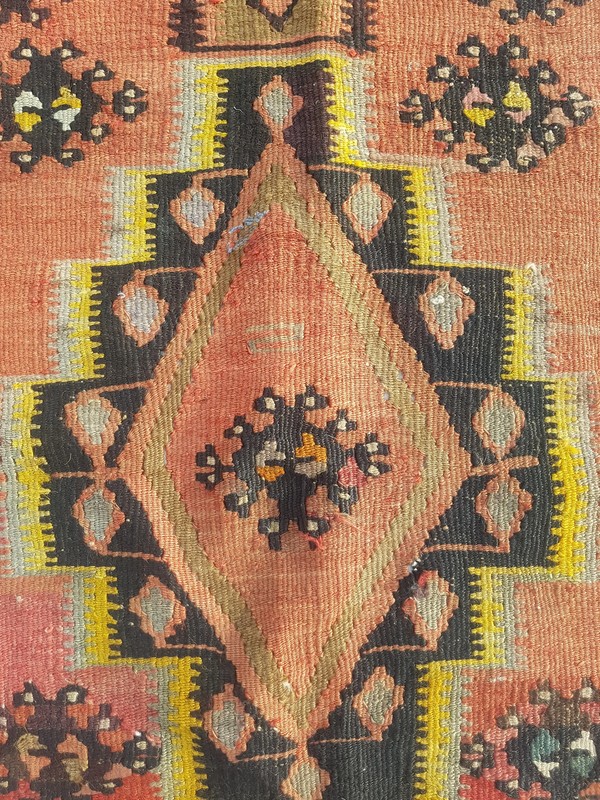 Distressed Vintage Traditional Handmade Anatolian Wool Black Kilim 4.8x2.11ft gallery