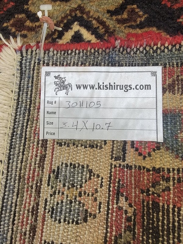 Antique Oriental Hand-Knotted Wool Runner Black/Beige 3'4" x 10'7" gallery