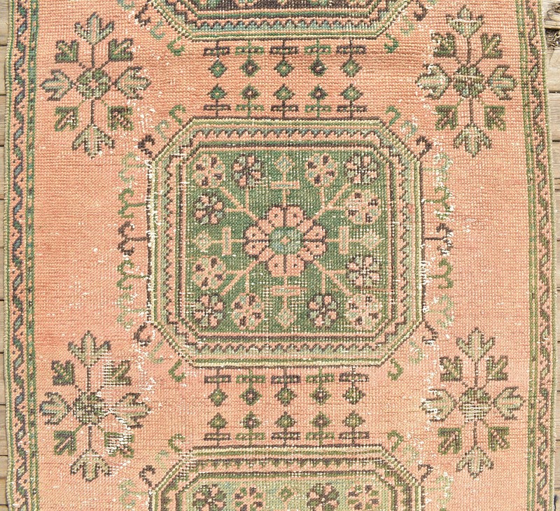 Turkish Rug 3x7 Oushak Oriental Runner Vintage Pink Hallway Carpet 39''x94'' gallery