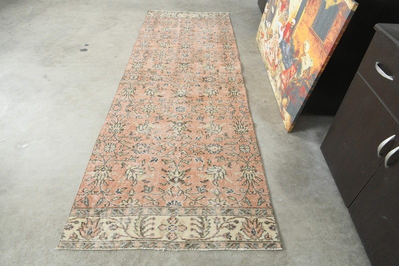 3x9 Turkish Runner Rug Hand-Knotted Oushak Area Carpet Handmade Vintage Rug,1132 gallery