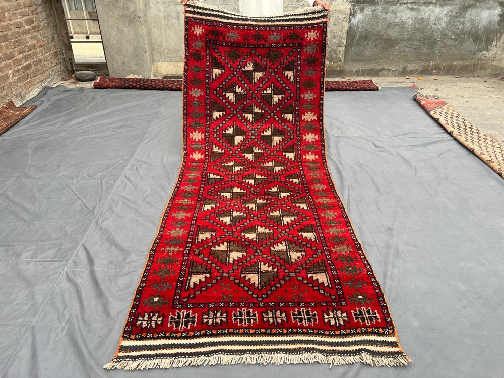 3'8x9'4 ft Antique Afghan Baluchi Rare Rug Moroccan Style Fine Runner Rug