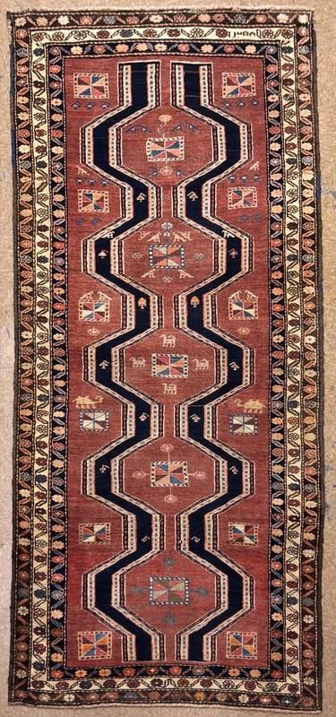 Hand Knotted Wool Hallway Runner Rug 4x11 Rust Tribal Geometric Ardebil Vintage gallery